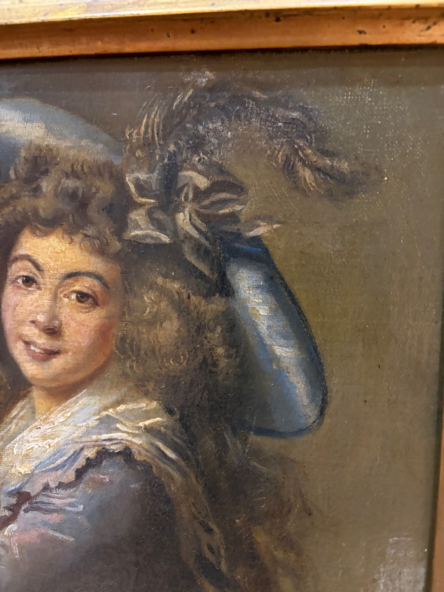 Oil On Canvas, Early 19th Century, Young Girl With Fur Muff, After Mme Vigée Lebrun-photo-5