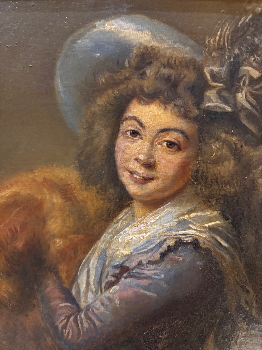 Oil On Canvas, Early 19th Century, Young Girl With Fur Muff, After Mme Vigée Lebrun-photo-6