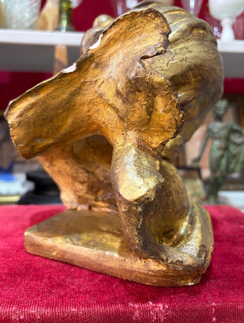 Plaster Head Of A Putto, In The 18th Century Style, Golden Patina. 20th Century.-photo-3