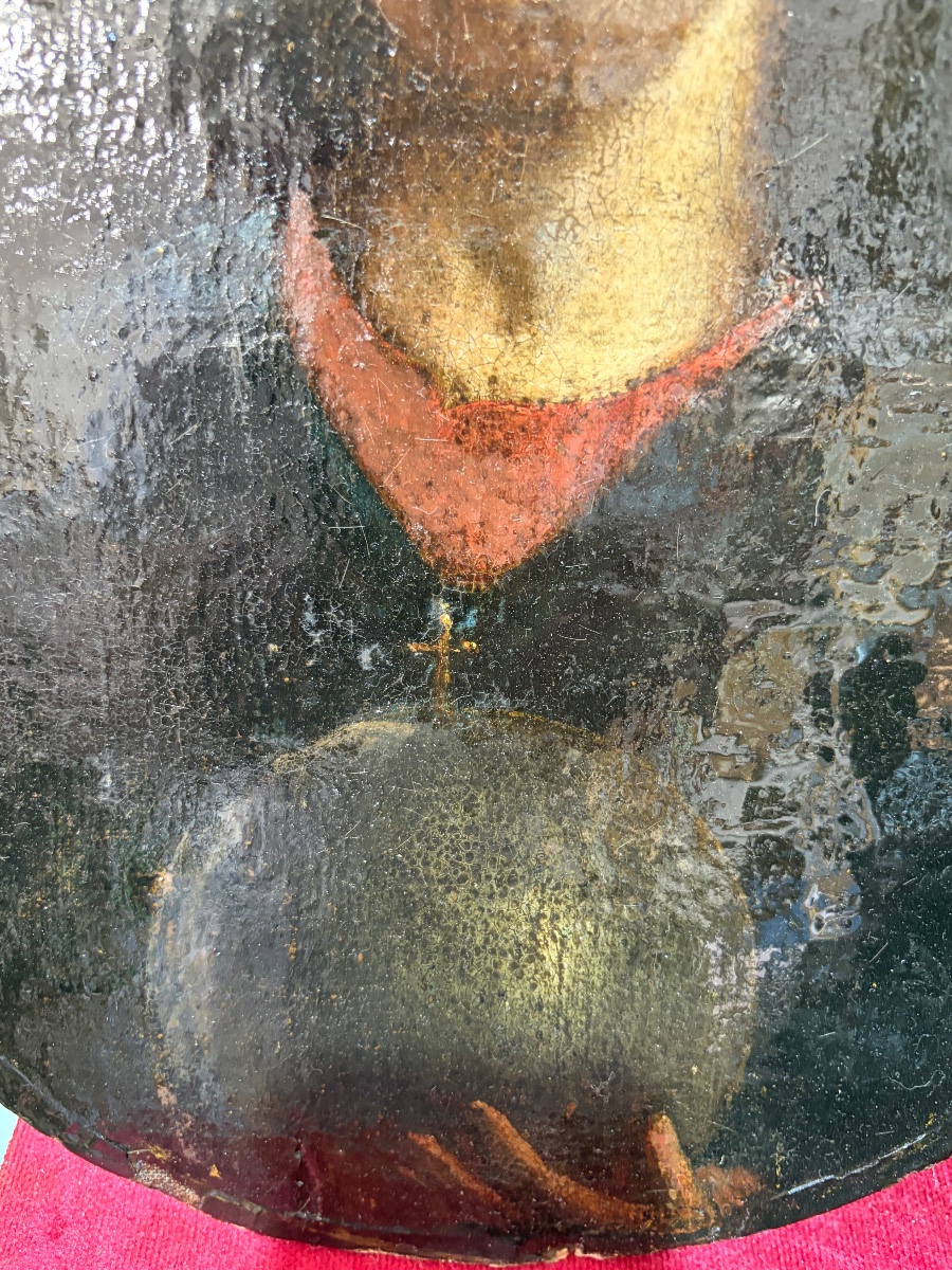 Oil On Canvas Portrait Of The Christ Child Carrying The World. 17th Century, France.-photo-4