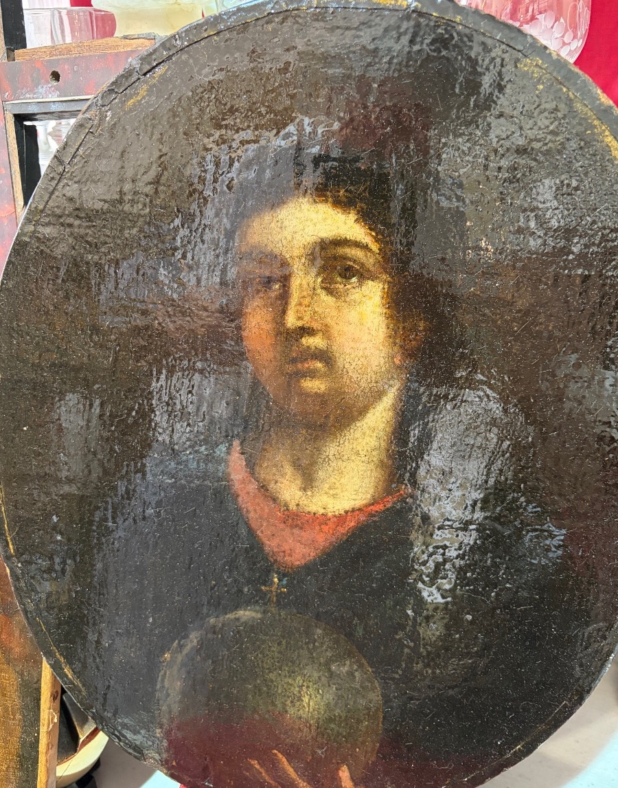 Oil On Canvas Portrait Of The Christ Child Carrying The World. 17th Century, France.