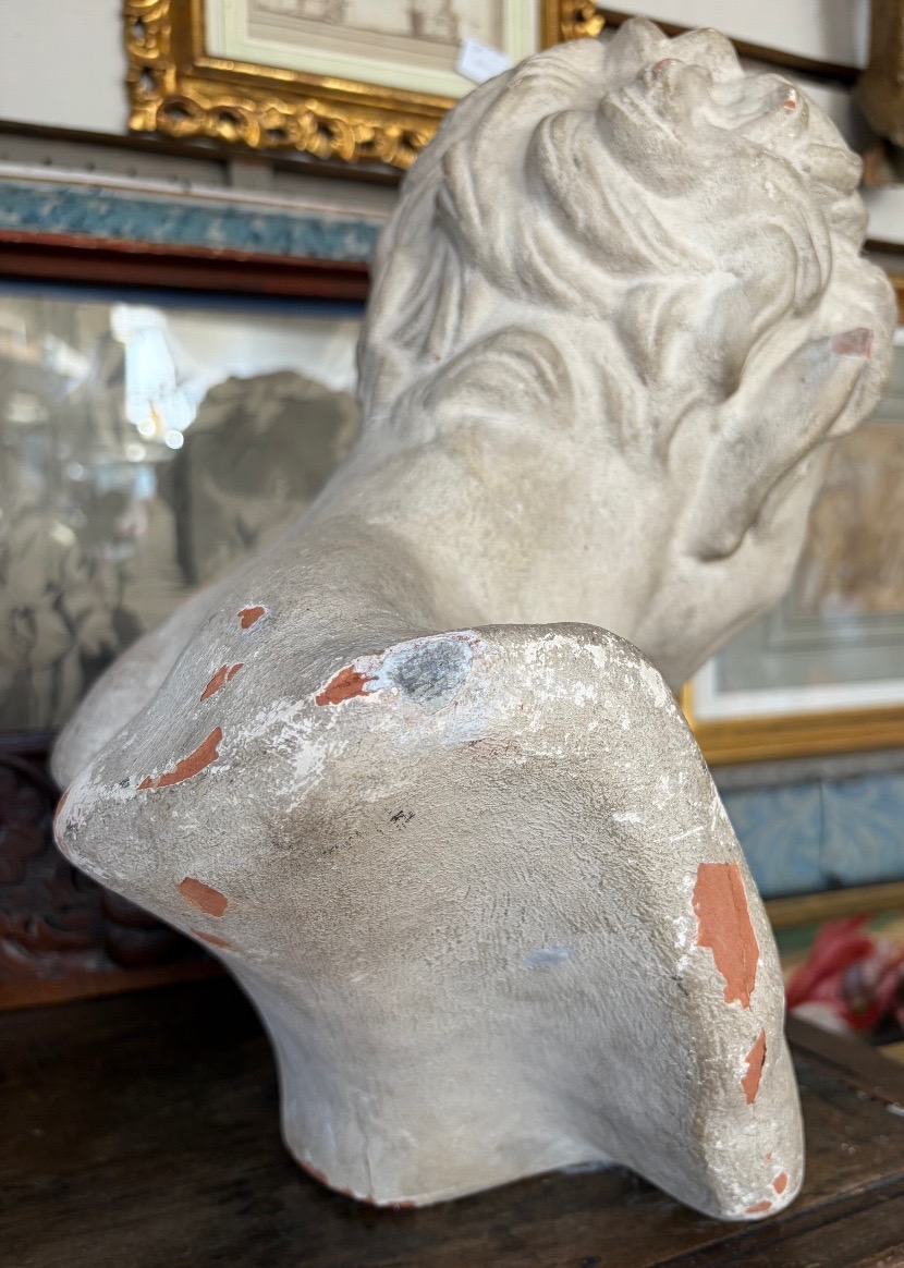 Smiling Satire Bust, White-painted Terracotta, 20th Century, France.-photo-1