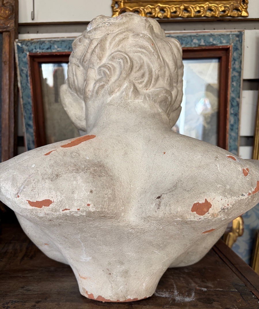 Smiling Satire Bust, White-painted Terracotta, 20th Century, France.-photo-5