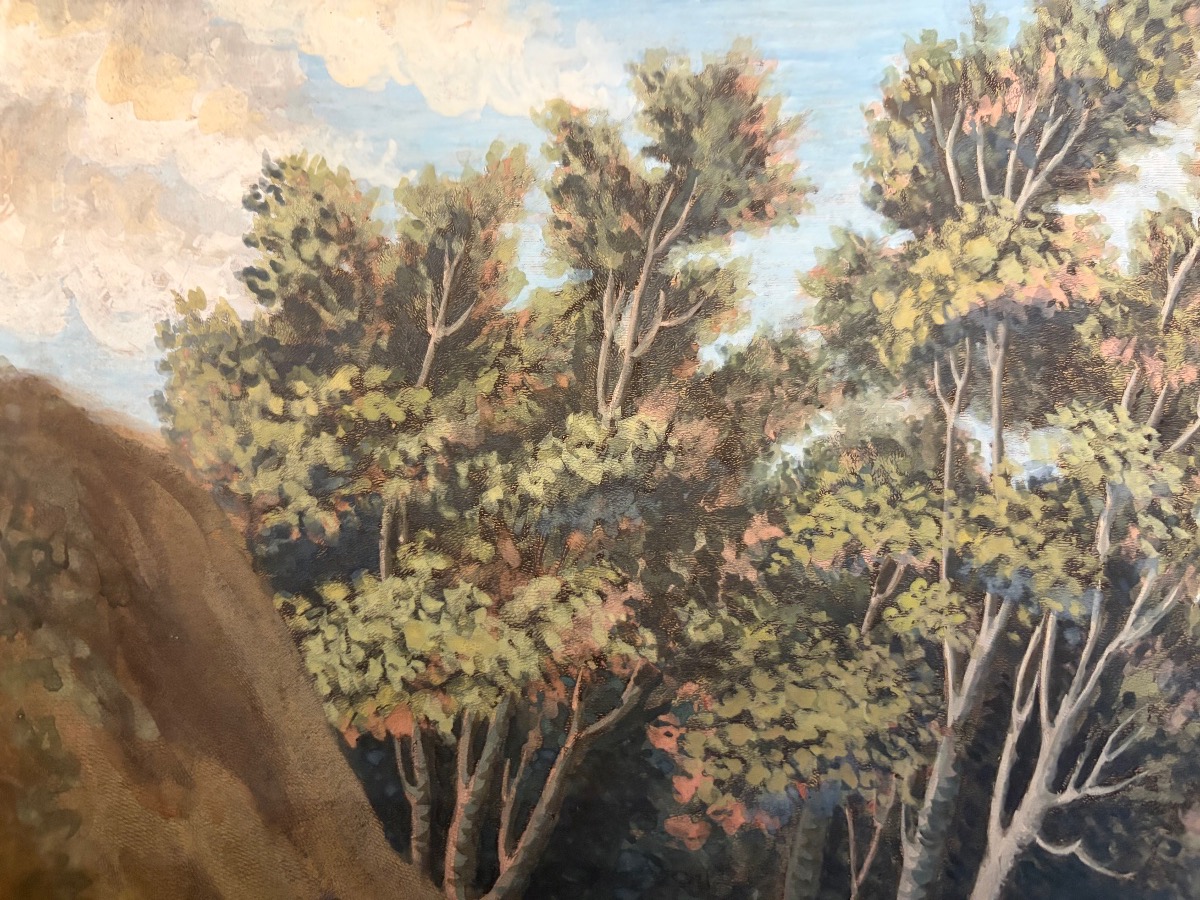 Large Drawing In Gouache Etching, Bathers In An Animated Landscape.-photo-7