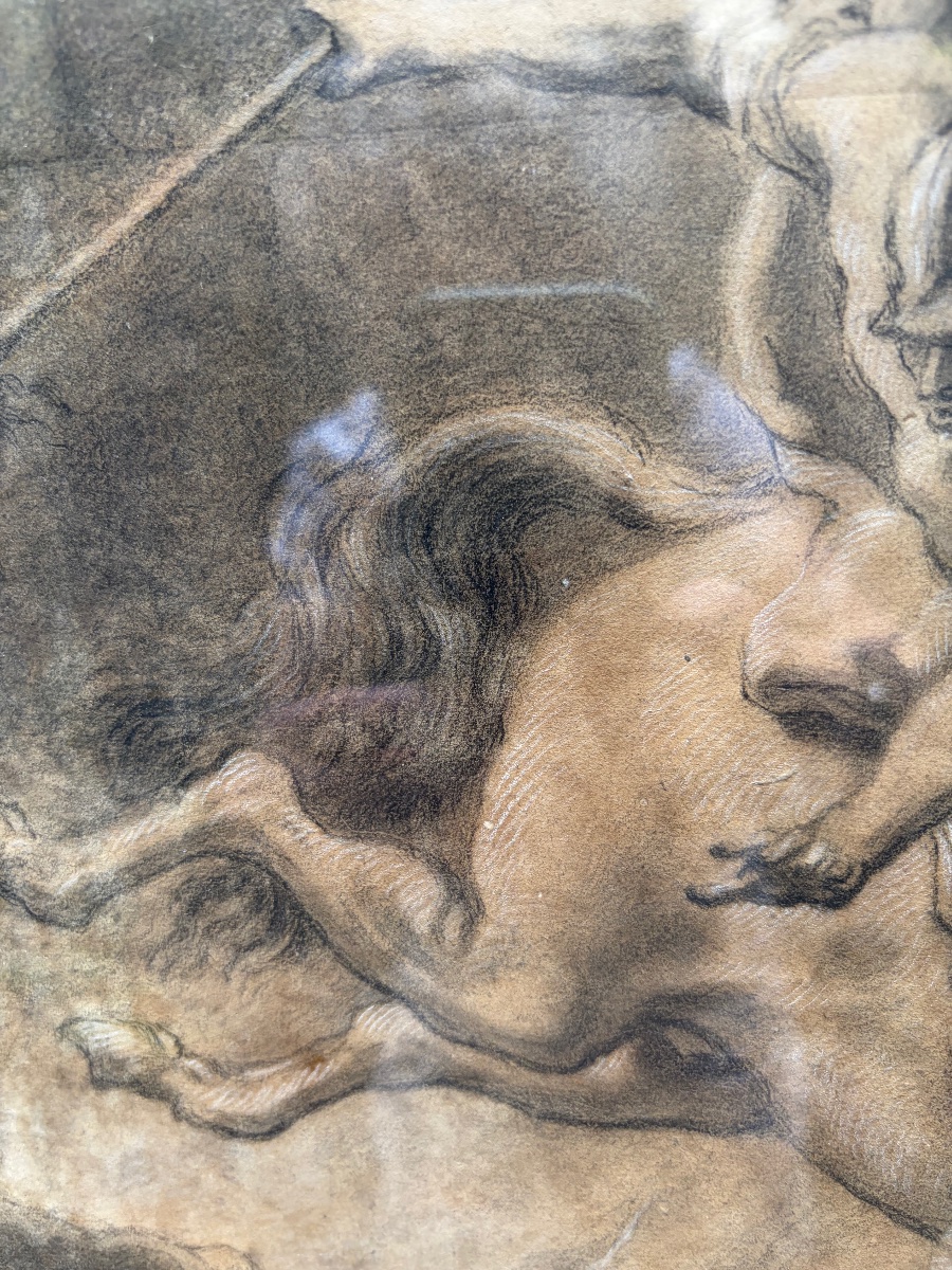 Dessin à la pierre noire et estompe: Marcus Turcius se jetant dans le gouffre pour sauver Rome.-photo-3