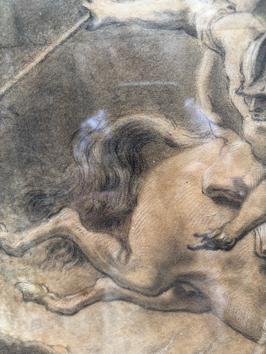 Dessin à la pierre noire et estompe: Marcus Turcius se jetant dans le gouffre pour sauver Rome.-photo-4
