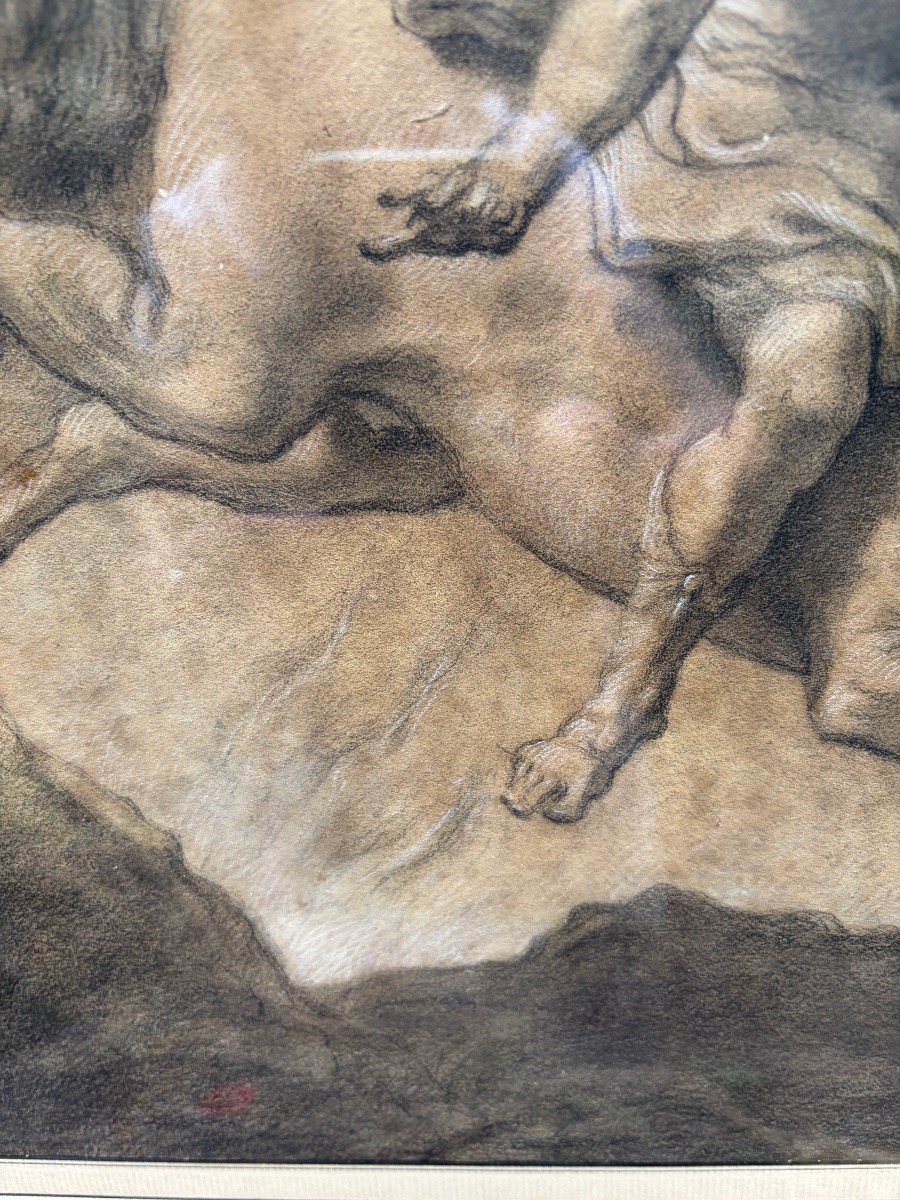 Dessin à la pierre noire et estompe: Marcus Turcius se jetant dans le gouffre pour sauver Rome.-photo-2