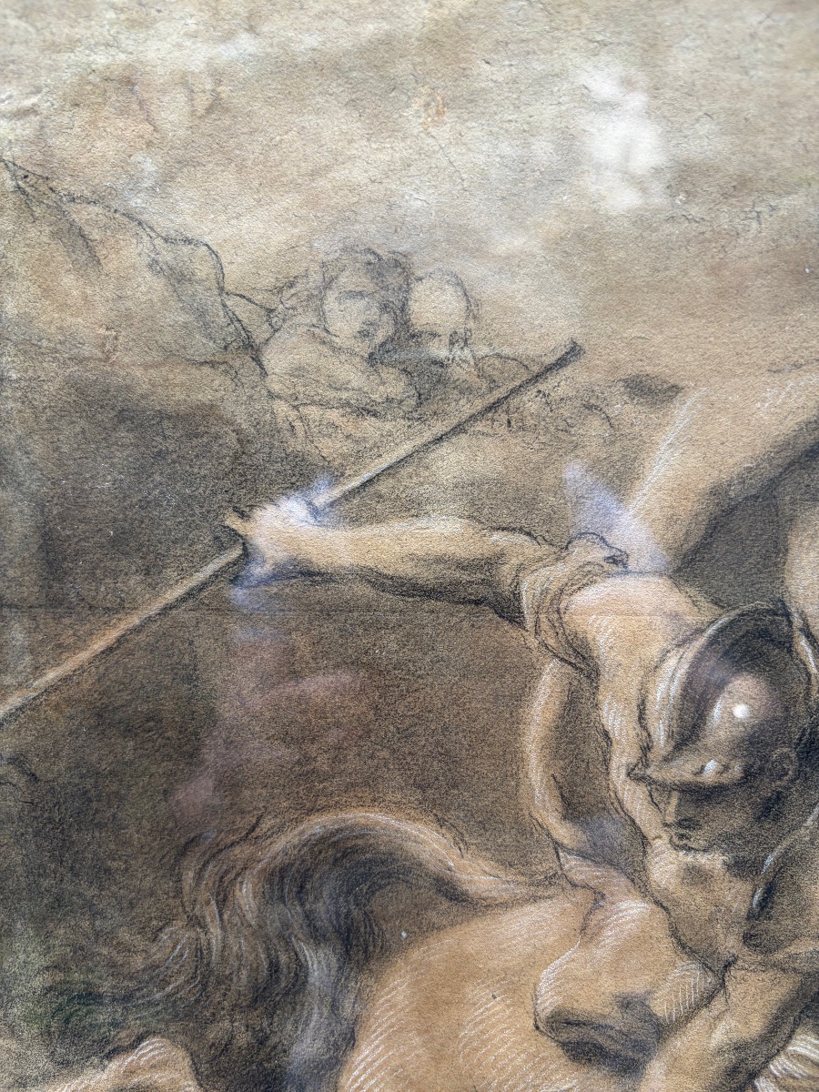 Dessin à la pierre noire et estompe: Marcus Turcius se jetant dans le gouffre pour sauver Rome.-photo-2