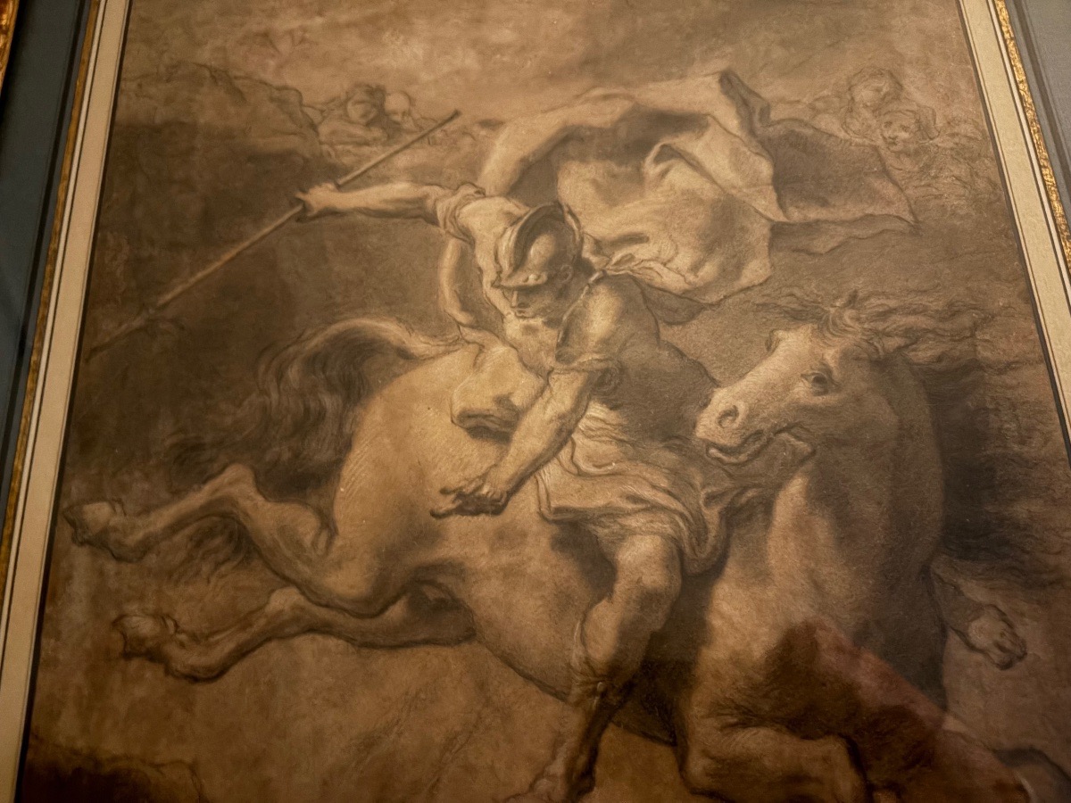 Dessin à la pierre noire et estompe: Marcus Turcius se jetant dans le gouffre pour sauver Rome.-photo-6
