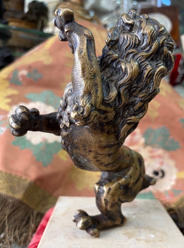 A Roaring Lion Standing On Its Hind Legs. Solid Bronze. 19th Century.-photo-4