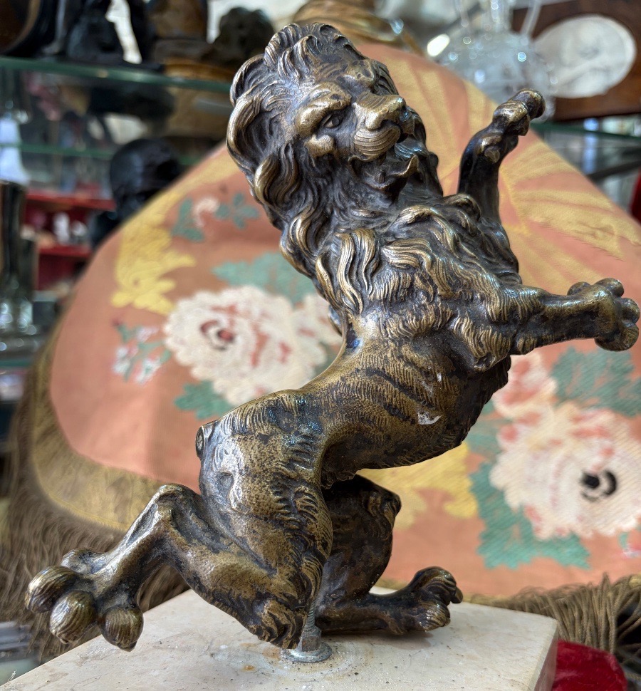 A Roaring Lion Standing On Its Hind Legs. Solid Bronze. 19th Century.-photo-5
