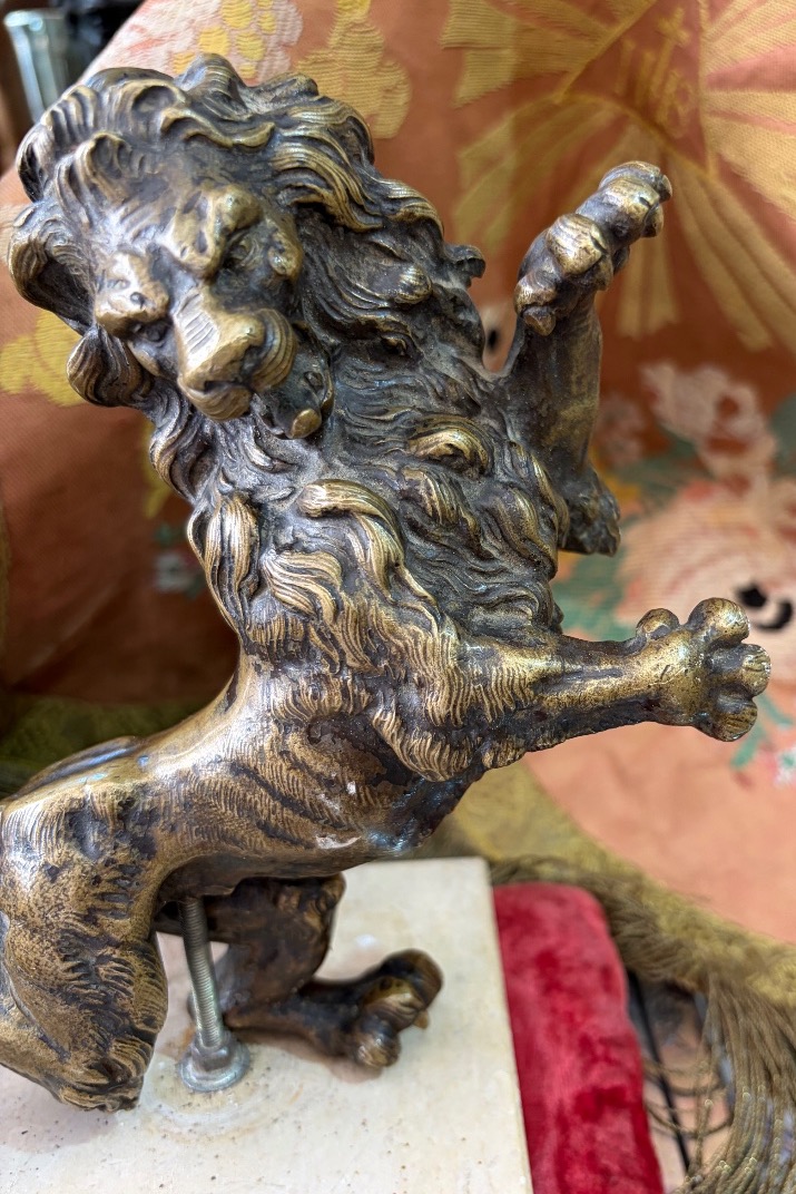 A Roaring Lion Standing On Its Hind Legs. Solid Bronze. 19th Century.-photo-7