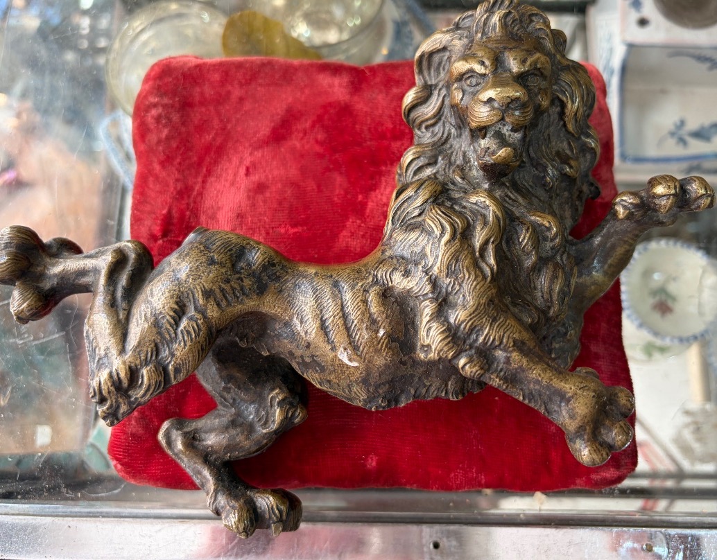 A Roaring Lion Standing On Its Hind Legs. Solid Bronze. 19th Century.