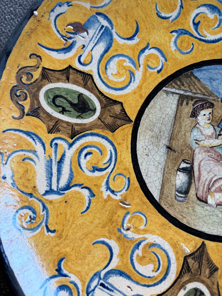 Large Decorated And Glazed Terracotta Dish. 19th Century, Antique Style. -photo-4