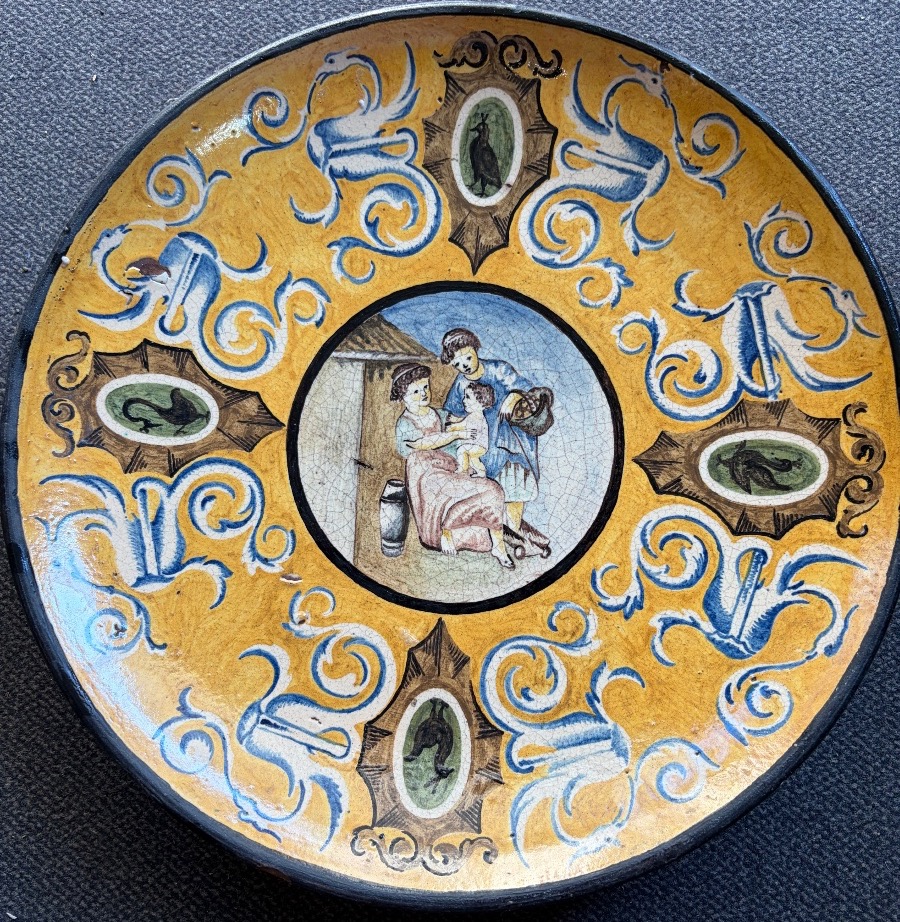 Large Decorated And Glazed Terracotta Dish. 19th Century, Antique Style. 