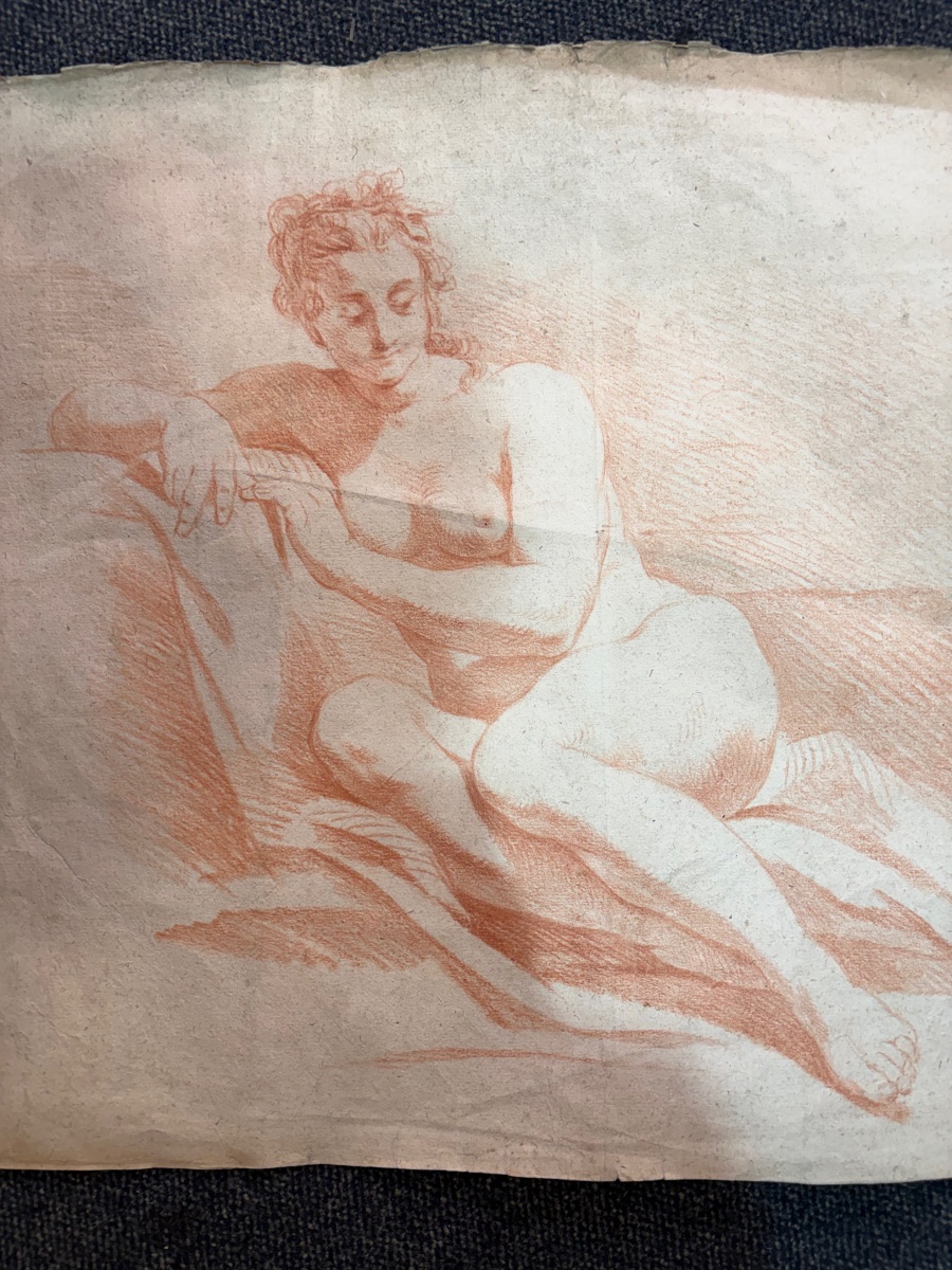 18th-century Sanguine Drawing, Study Of A Nude Woman. France.-photo-2