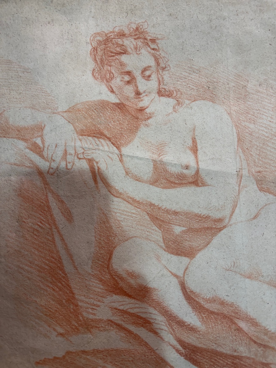 18th-century Sanguine Drawing, Study Of A Nude Woman. France.-photo-3