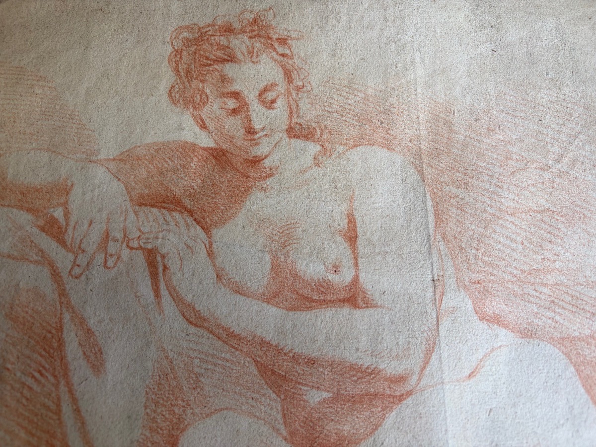 18th-century Sanguine Drawing, Study Of A Nude Woman. France.-photo-1