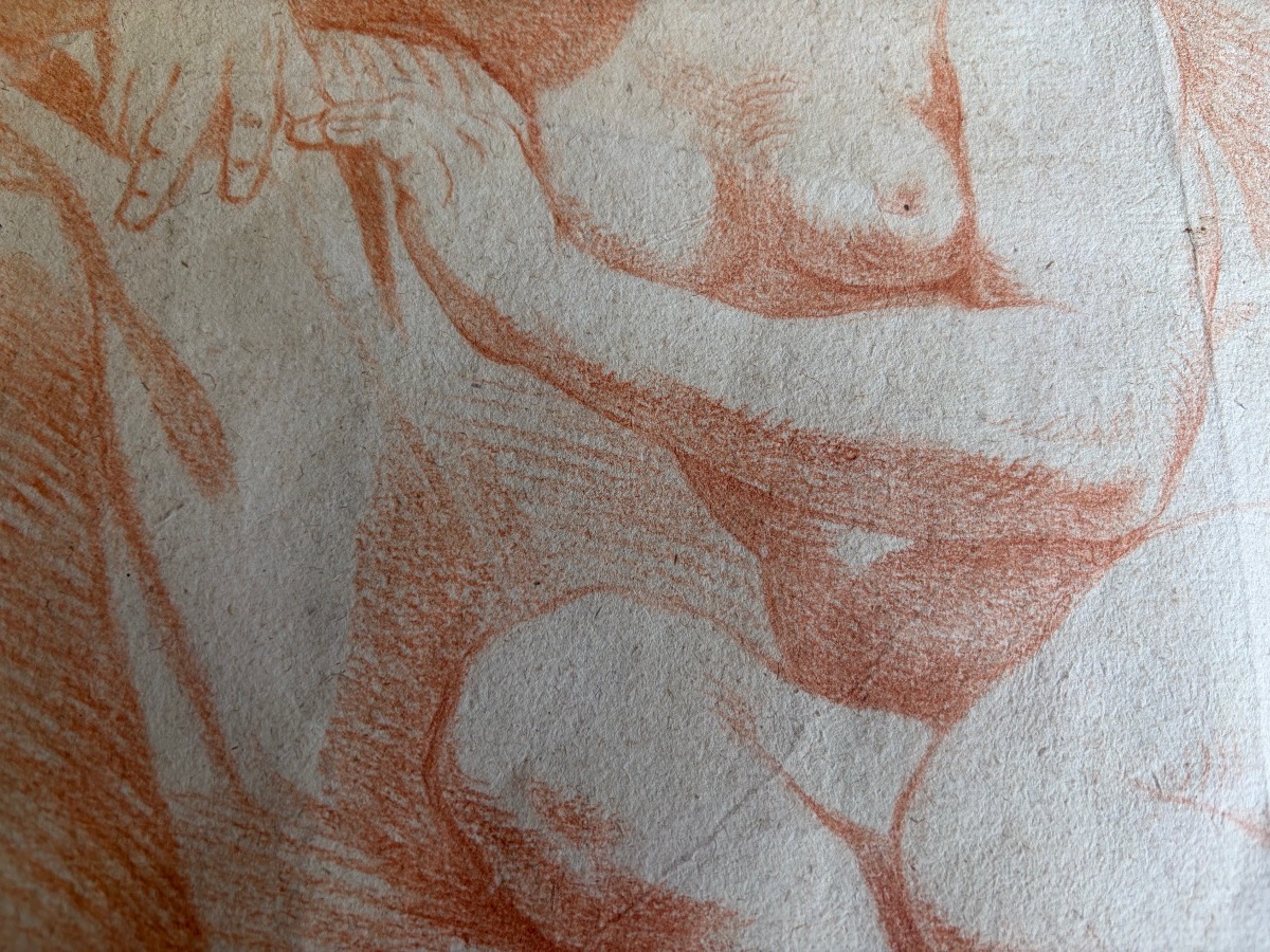 18th-century Sanguine Drawing, Study Of A Nude Woman. France.-photo-3