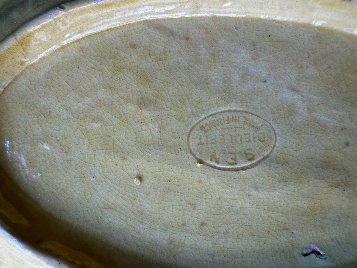 Two Small Dieulefit Earthenware Plates, Yellow With A Brown Border. 20th Century. France.-photo-1