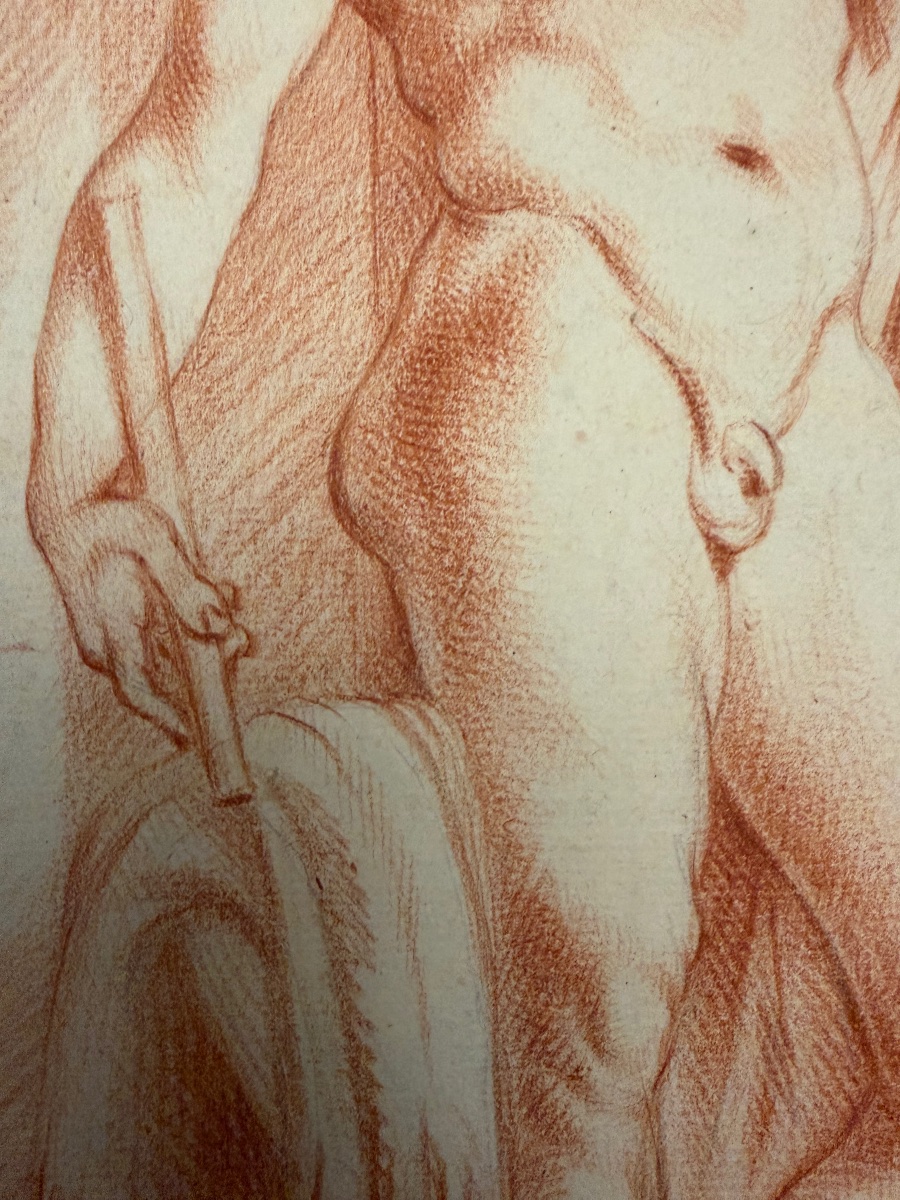Dessin à la sanguine , début XIX eme. Etude d’anatomie masculine.-photo-1