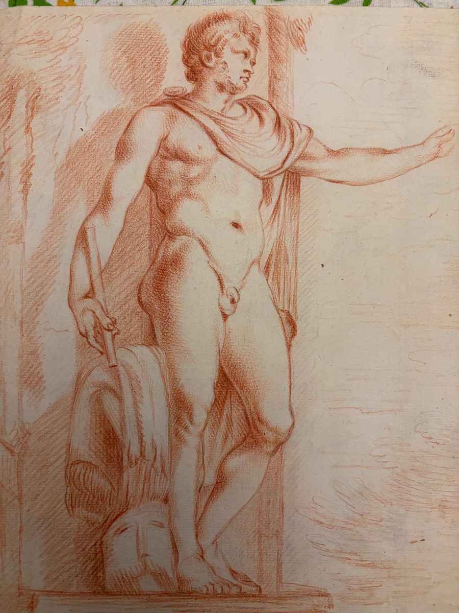 Dessin à la sanguine , début XIX eme. Etude d’anatomie masculine.-photo-2