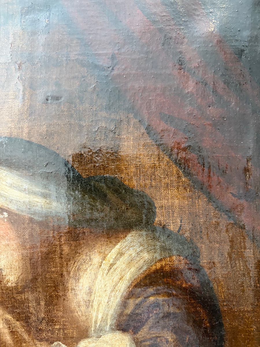 Oil On Canvas, Circa 1830, A Young Girl Sleeping On A Red Cushion. France, 19th Century?-photo-4