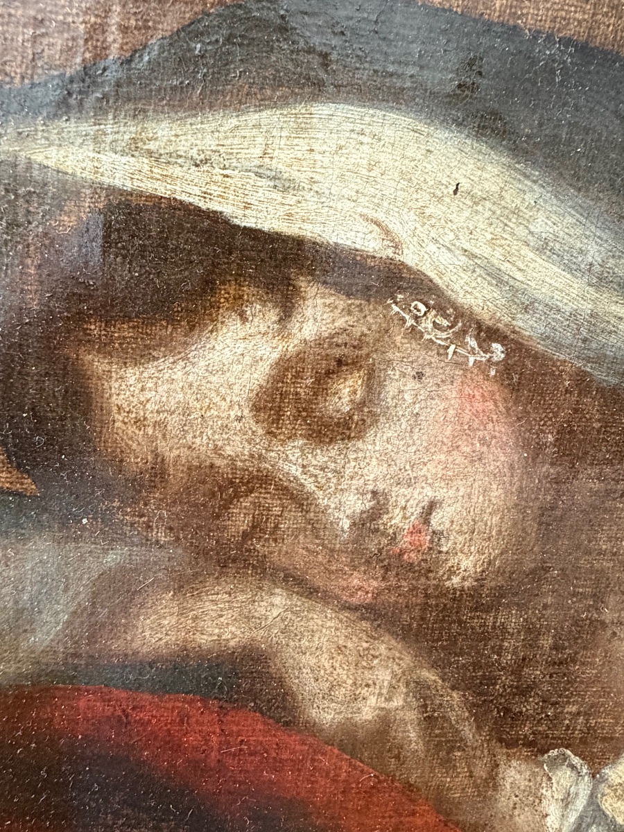 Oil On Canvas, Circa 1830, A Young Girl Sleeping On A Red Cushion. France, 19th Century?-photo-5