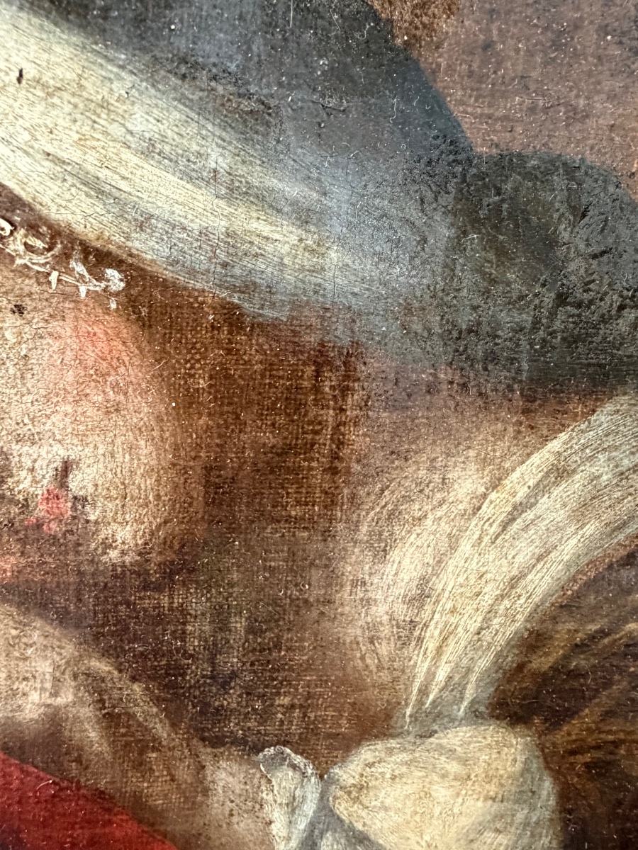Oil On Canvas, Circa 1830, A Young Girl Sleeping On A Red Cushion. France, 19th Century?-photo-7