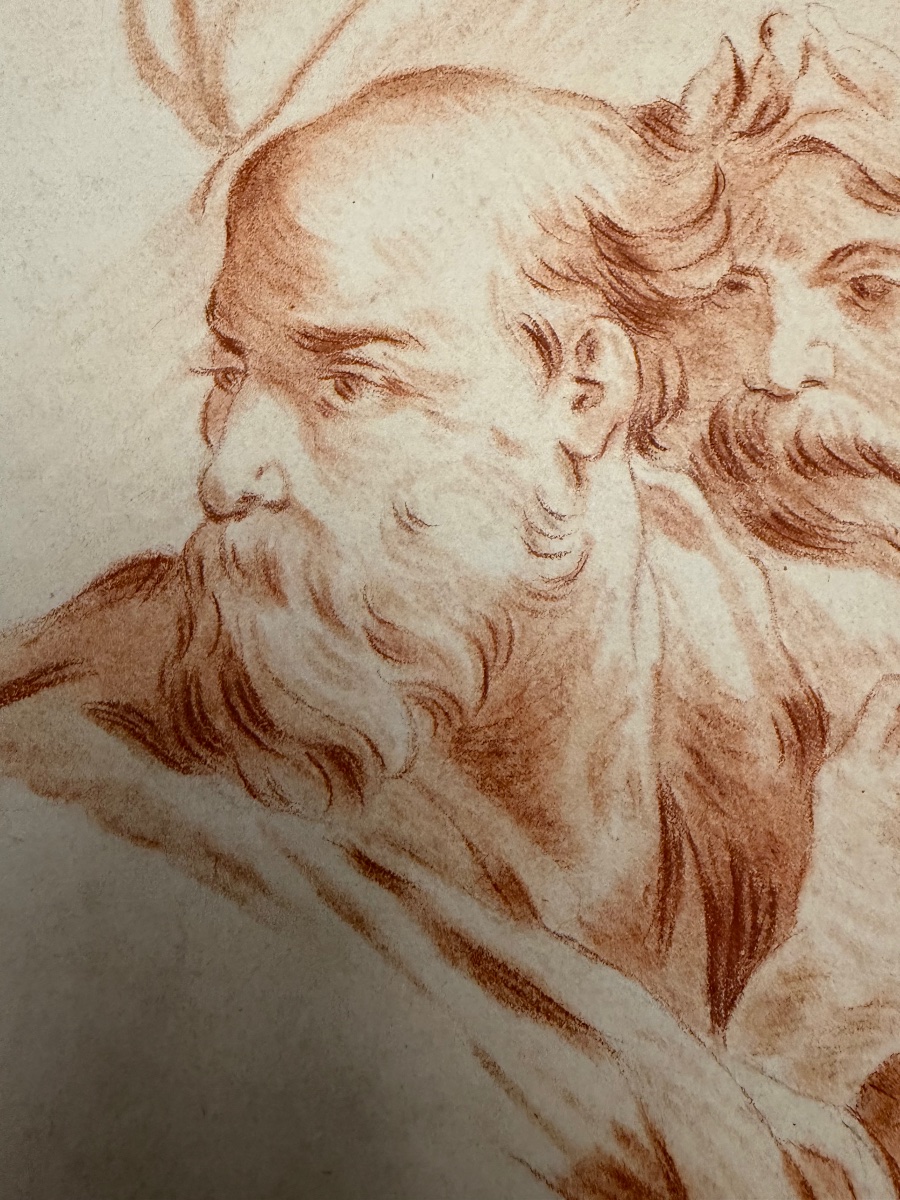 Study Sheet Of Male Heads In Red Chalk, Late 18th Or Early 19th Century. France.-photo-2