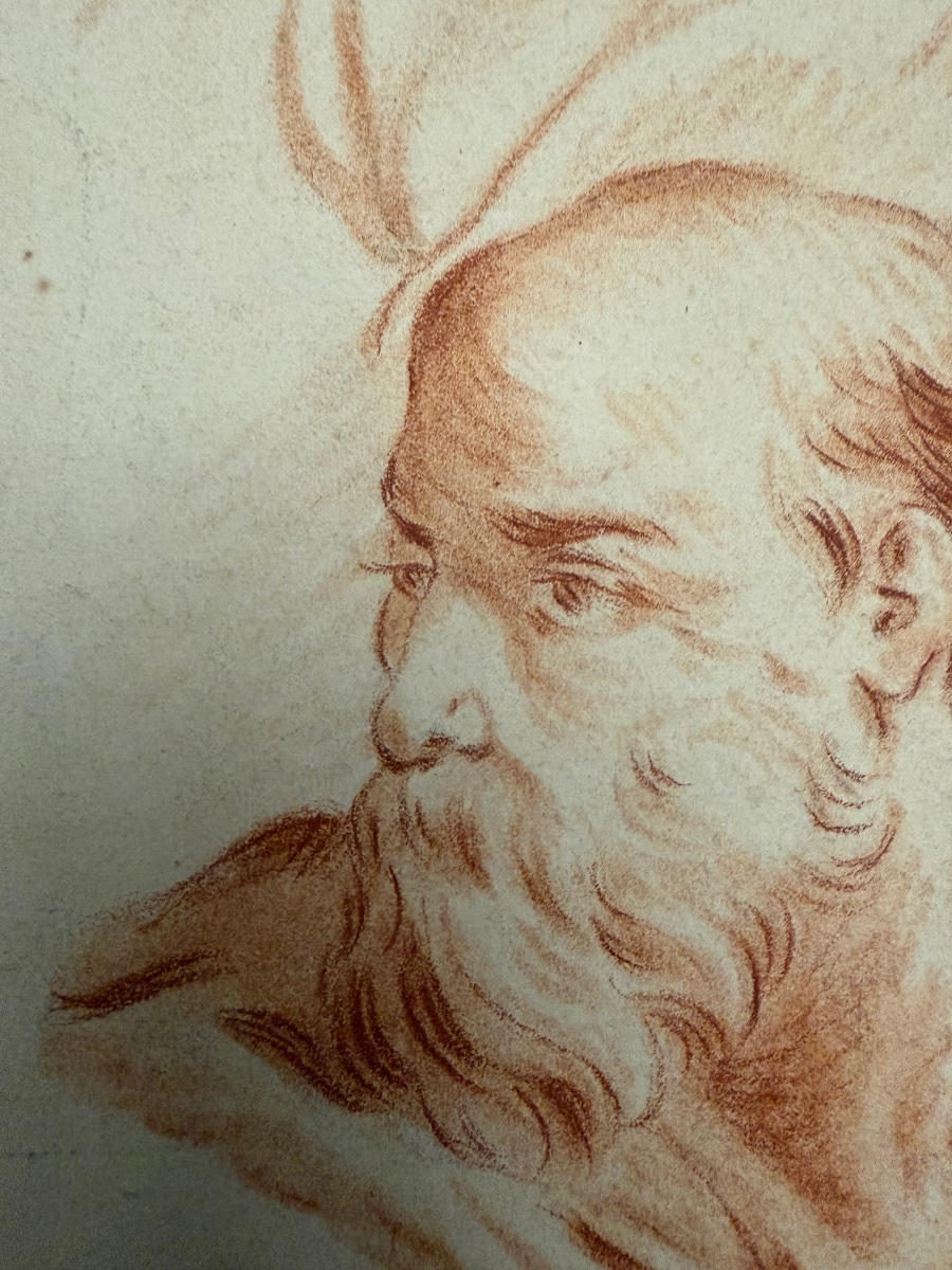 Study Sheet Of Male Heads In Red Chalk, Late 18th Or Early 19th Century. France.-photo-2