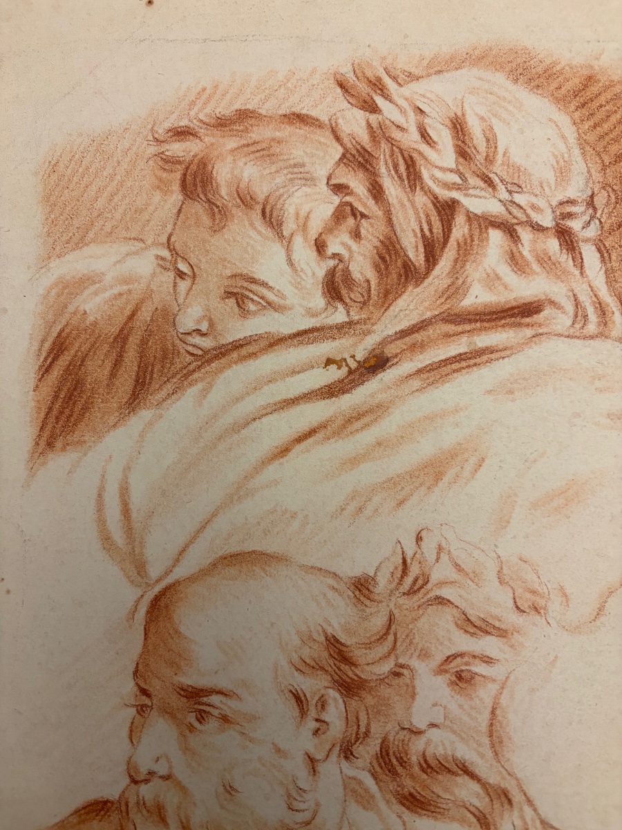 Study Sheet Of Male Heads In Red Chalk, Late 18th Or Early 19th Century. France.-photo-7