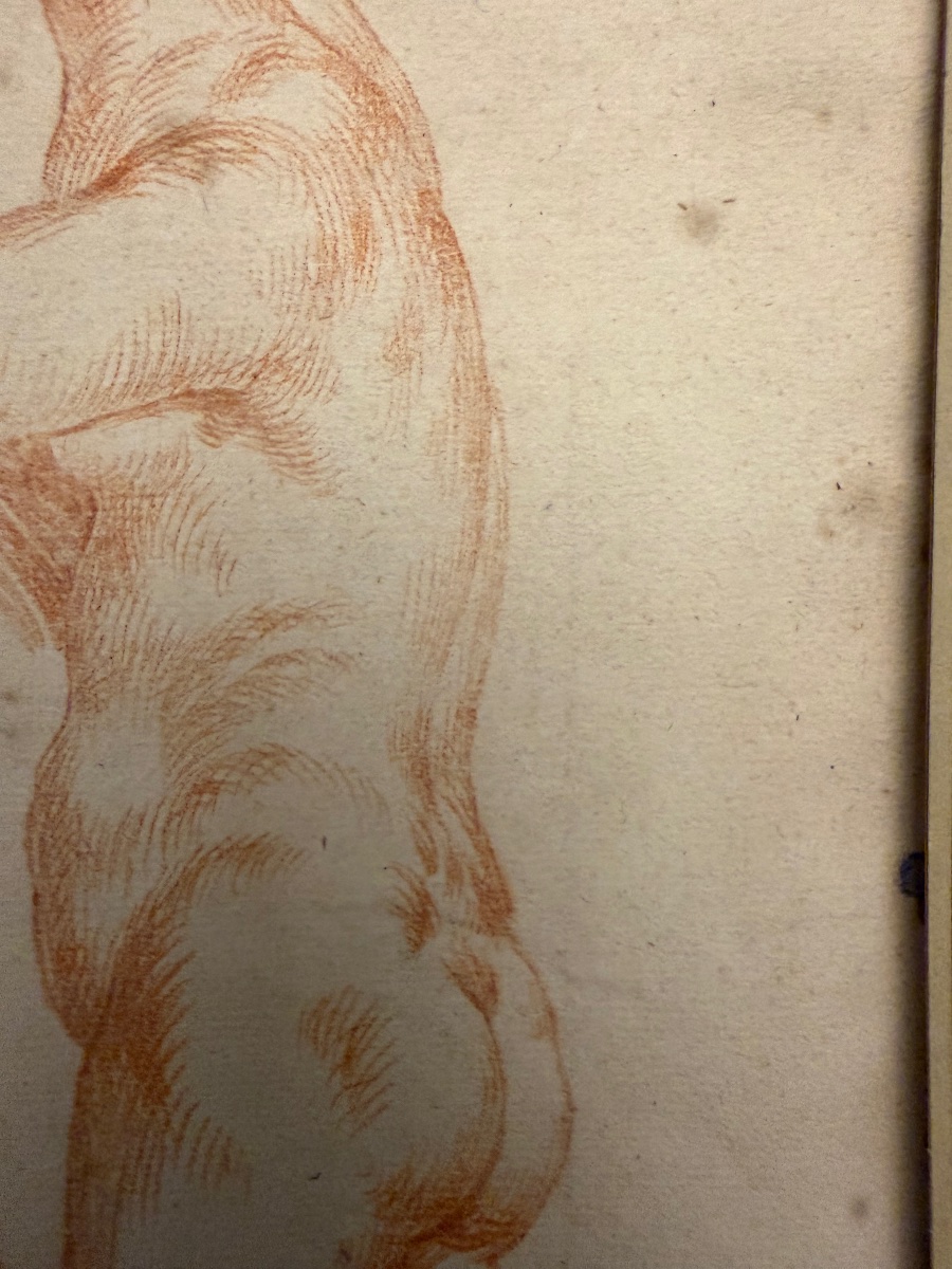 Large Red Chalk Study Of A Nude Woman. France, 17th Or 18th Century.-photo-2