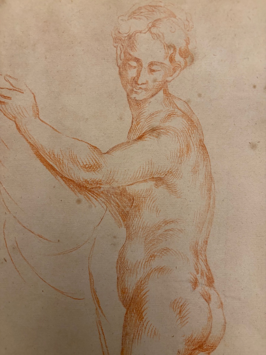 Large Red Chalk Study Of A Nude Woman. France, 17th Or 18th Century.-photo-1