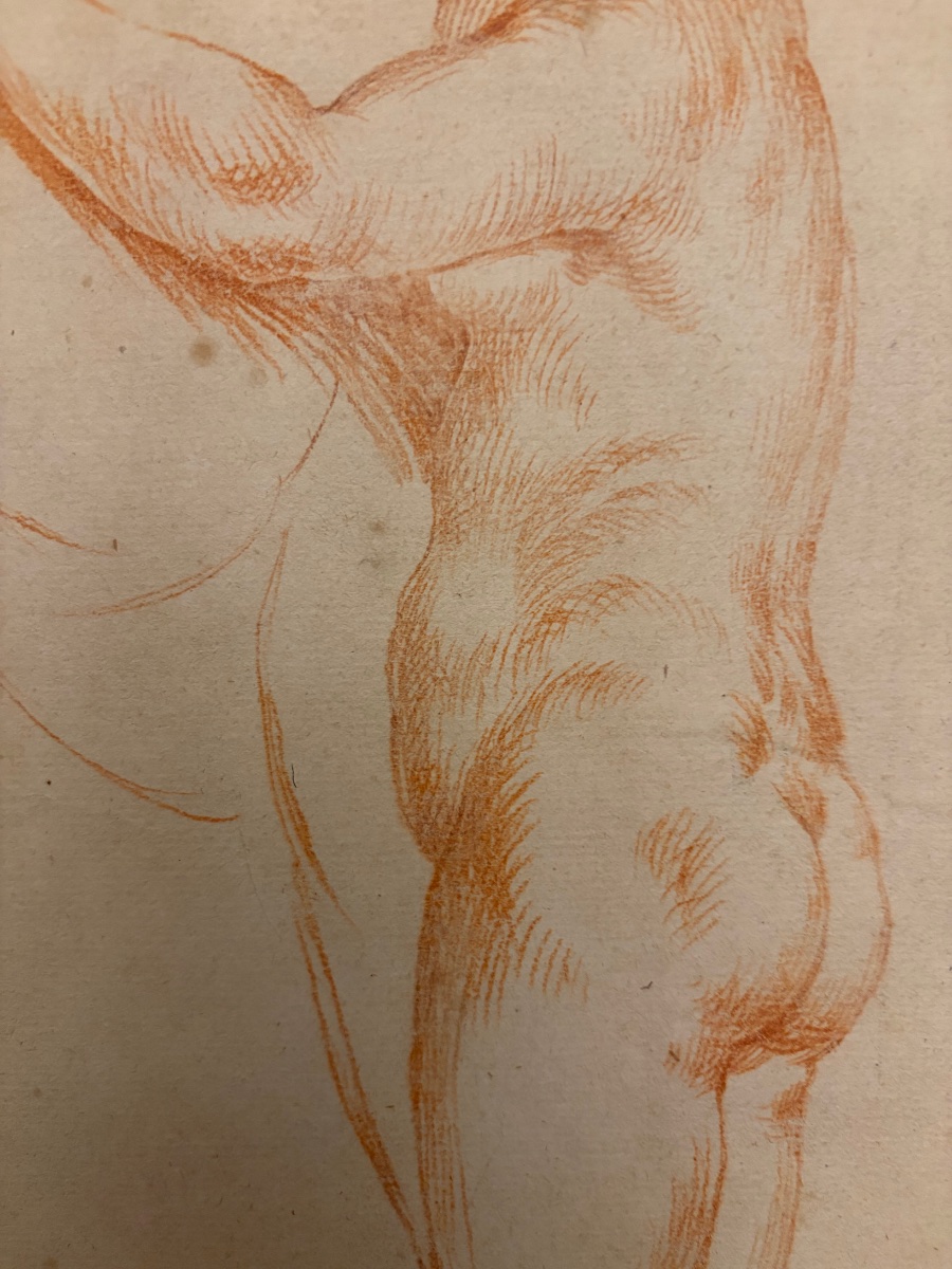 Large Red Chalk Study Of A Nude Woman. France, 17th Or 18th Century.-photo-2