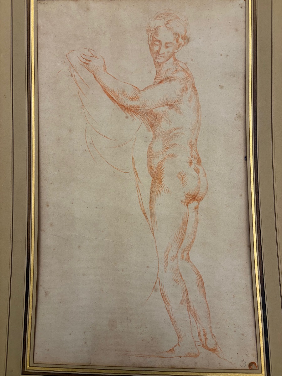 Large Red Chalk Study Of A Nude Woman. France, 17th Or 18th Century.