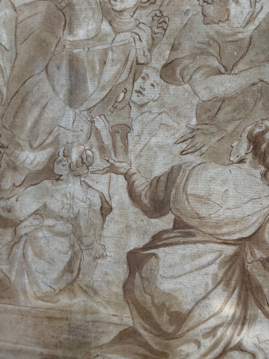 Grand dessin à l’encre brune et lavis d’encre, XVII éme siècle, Italie.-photo-2