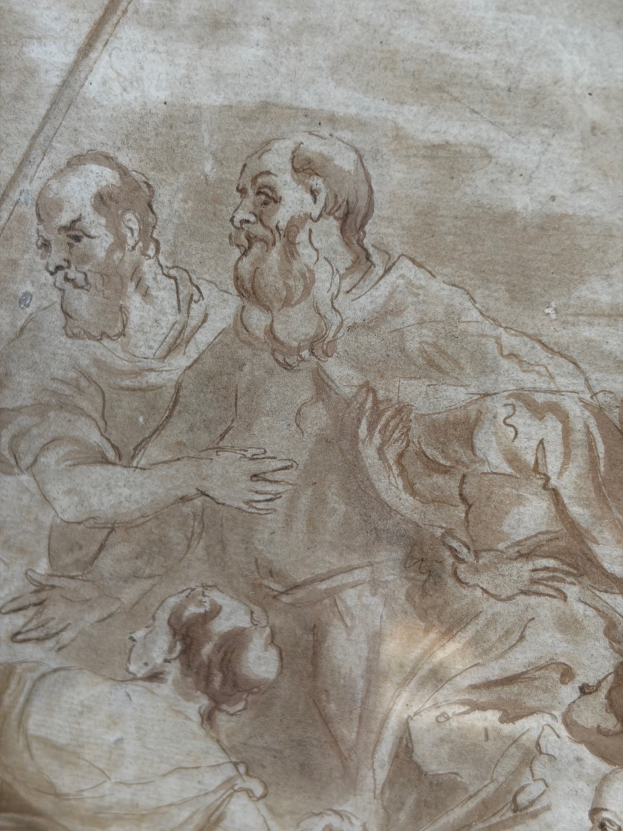 Grand dessin à l’encre brune et lavis d’encre, XVII éme siècle, Italie.-photo-3