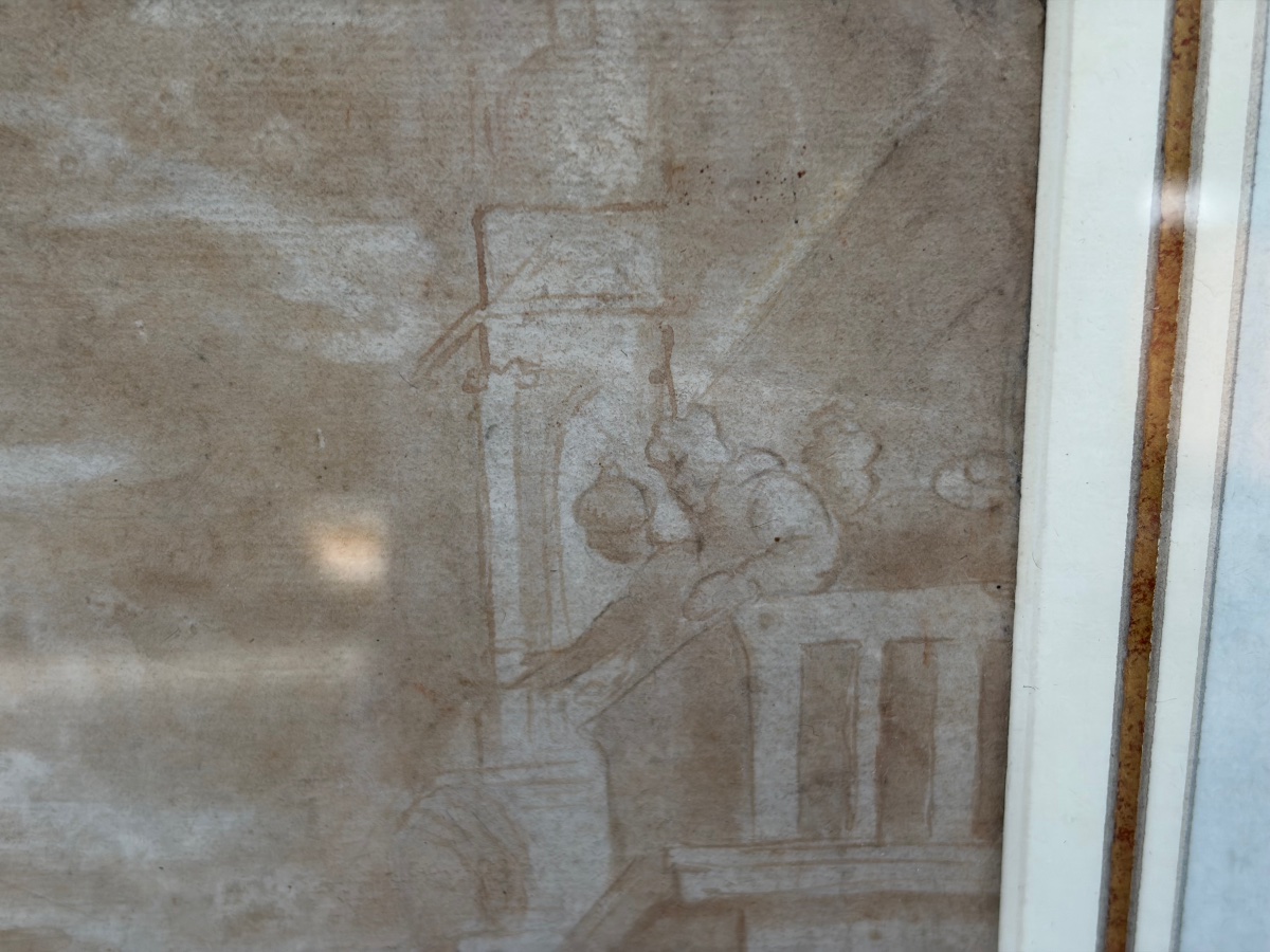 Grand dessin à l’encre brune et lavis d’encre, XVII éme siècle, Italie.-photo-4