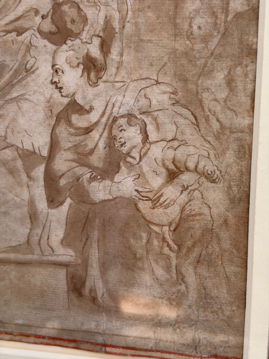 Grand dessin à l’encre brune et lavis d’encre, XVII éme siècle, Italie.-photo-1