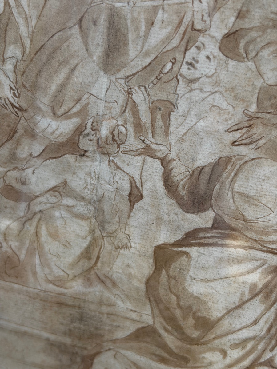 Grand dessin à l’encre brune et lavis d’encre, XVII éme siècle, Italie.-photo-2