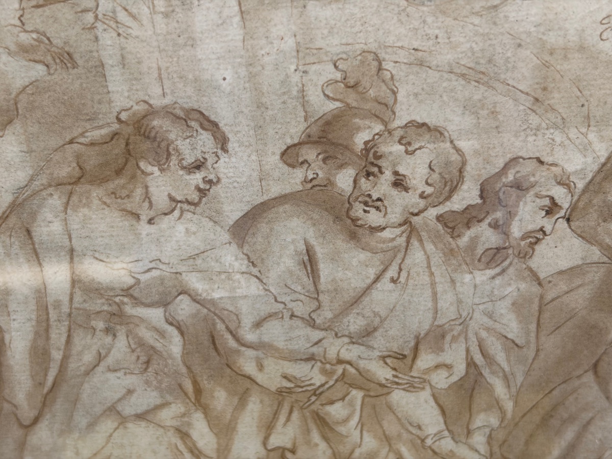 Grand dessin à l’encre brune et lavis d’encre, XVII éme siècle, Italie.-photo-5