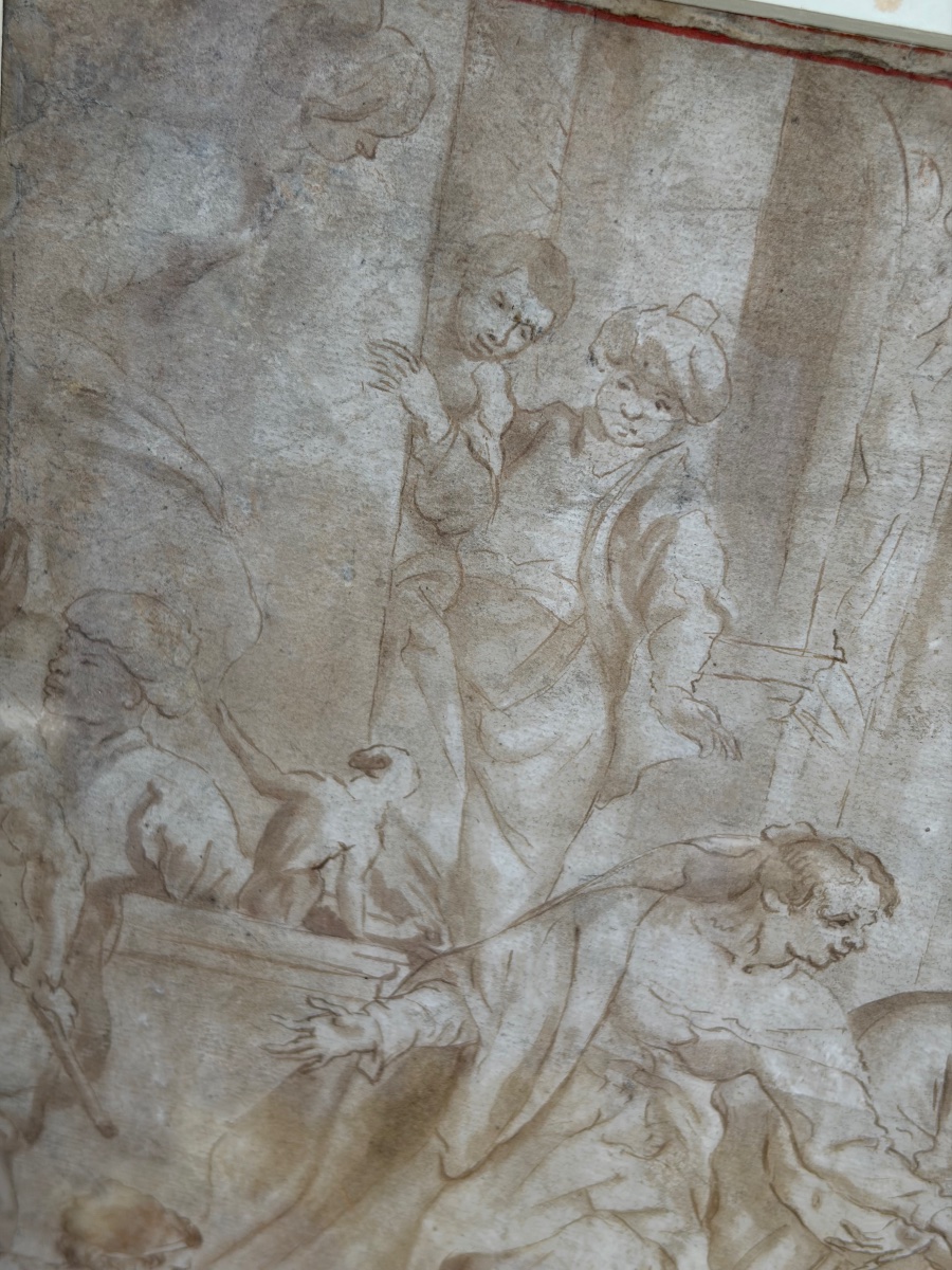 Grand dessin à l’encre brune et lavis d’encre, XVII éme siècle, Italie.-photo-6