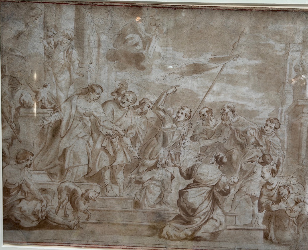 Grand dessin à l’encre brune et lavis d’encre, XVII éme siècle, Italie.-photo-8