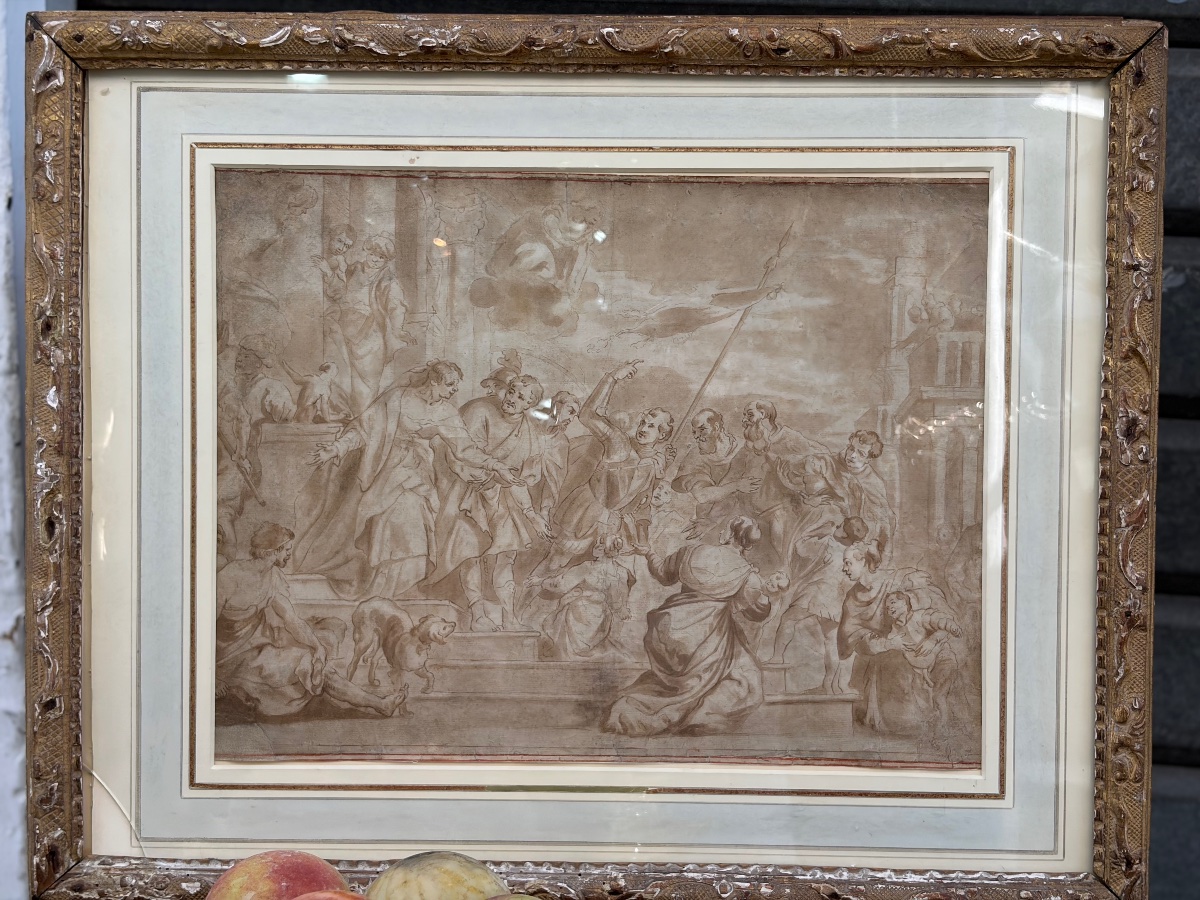 Grand dessin à l’encre brune et lavis d’encre, XVII éme siècle, Italie.