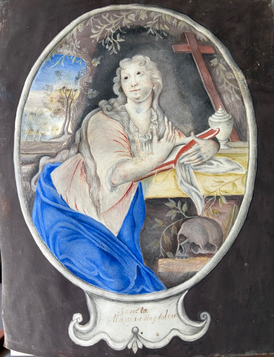 Gouache sur vélin, Marie-Madeleine, XVII éme siecle, France.