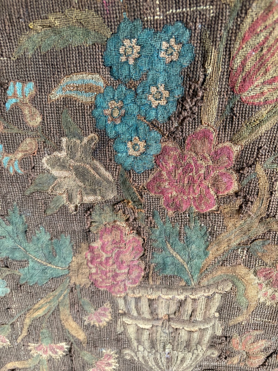 17th-century Tapestry Panel, Featuring A Medici Vase And Flowers. Partially Missing.-photo-1