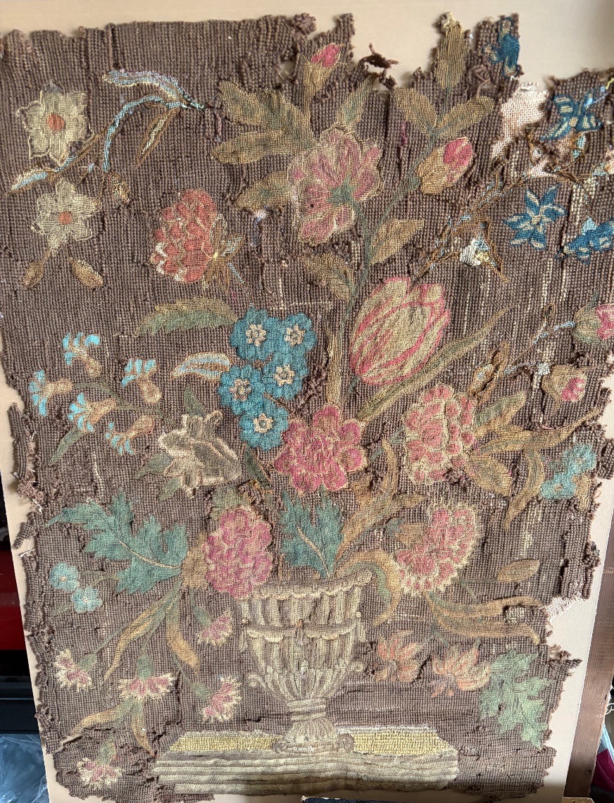 17th-century Tapestry Panel, Featuring A Medici Vase And Flowers. Partially Missing.
