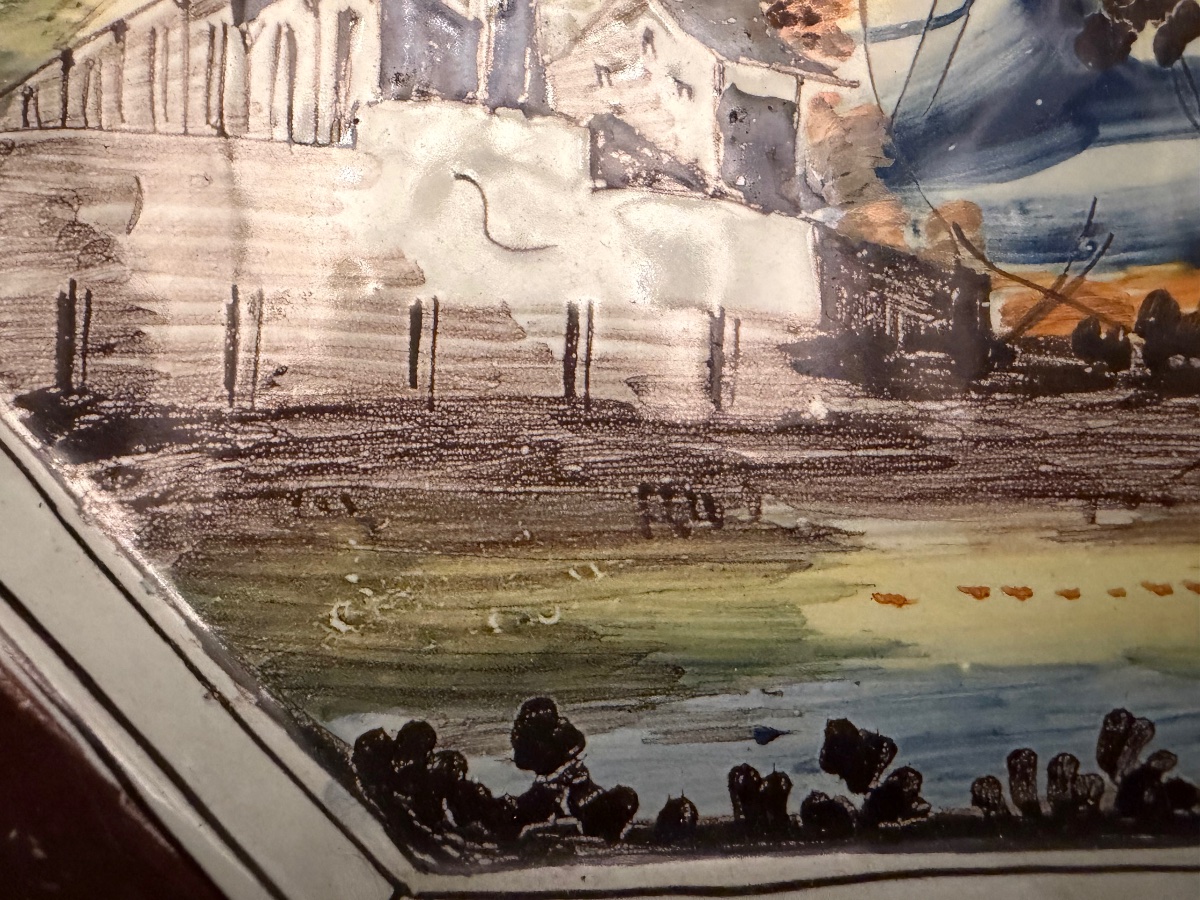 Plat en majolique de Savone ( Italie),  octogonal, XVIII eme siecle, parfait état.-photo-5