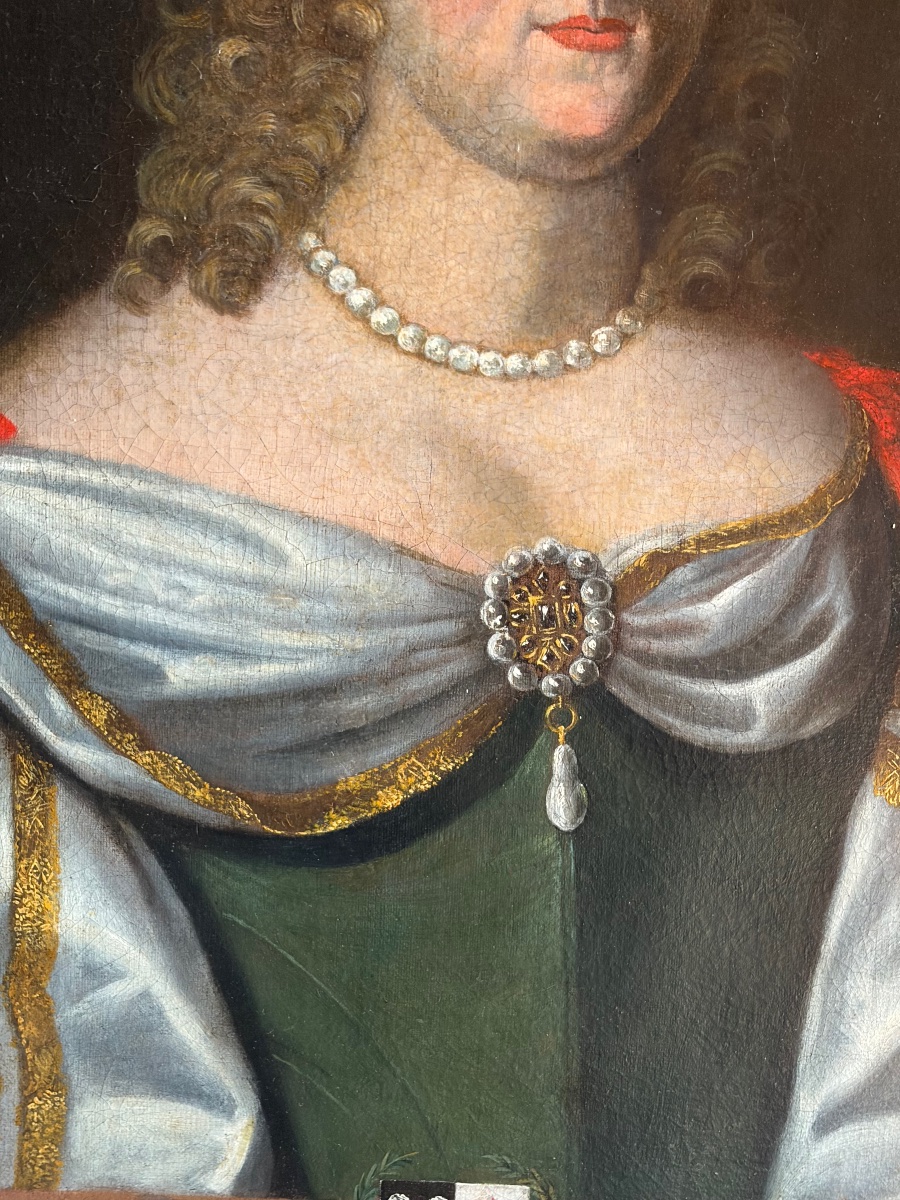 Grande huile sur toile, XVII éme siècle, portrait d’une dame de qualité. France.-photo-2